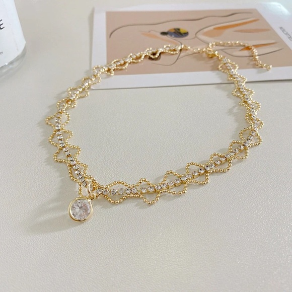 14KT Gold Plated Crystal Beaded Tennis Choker - Picture 5 of 11